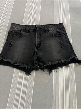 Just USA Black Distressed Denim Shorts with Frayed Hem